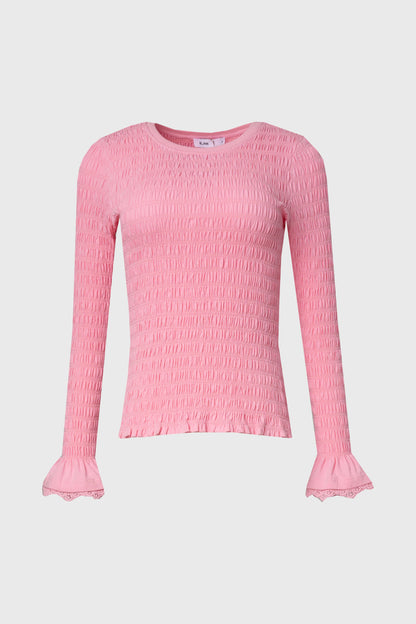Pink Smocked Ruffle Sleeve T-Shirt