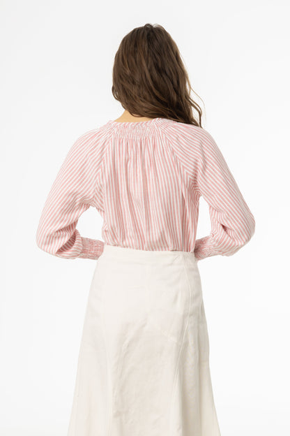Pink Striped Smocked Raglan Sleeve Shirt