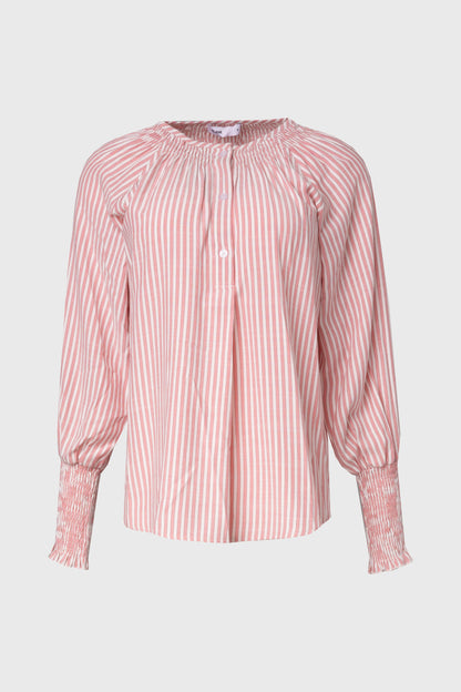 Pink Striped Smocked Raglan Sleeve Shirt