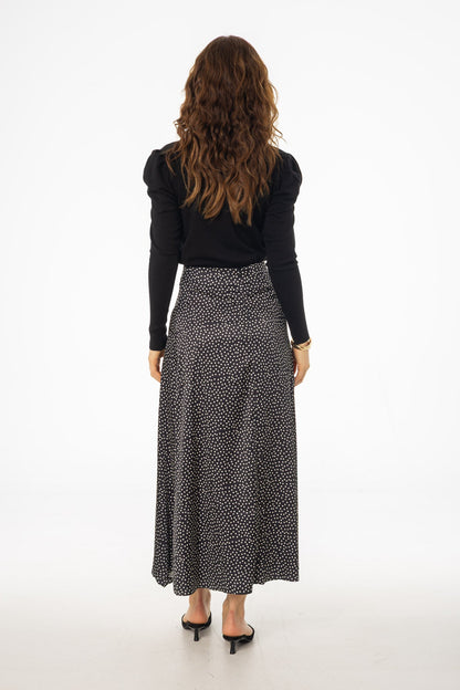 Black Polka Dot Asymmetrical Flare Skirt