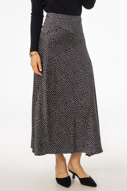 Black Polka Dot Asymmetrical Flare Skirt