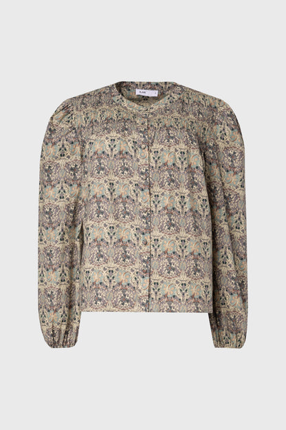 Green and Purple Floral Smocked Blouse