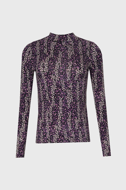 Purple Floral Mock Neck Top