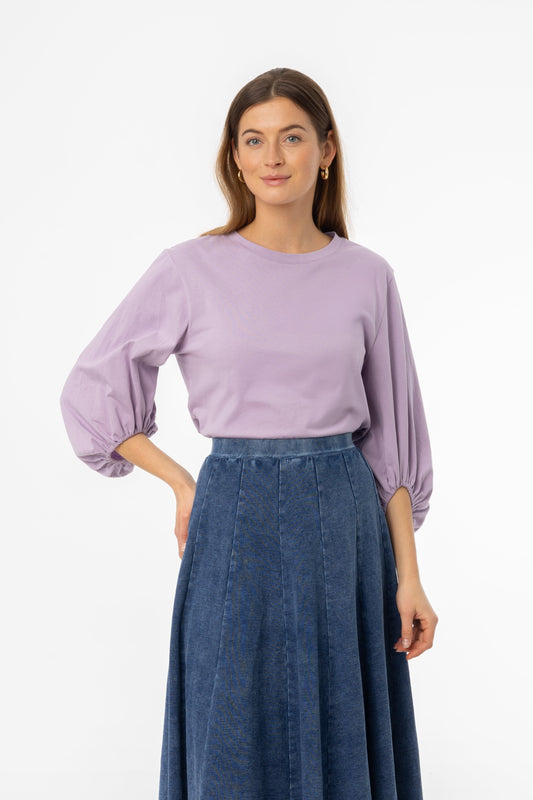 Purple Gathered Sleeve T-Shirt