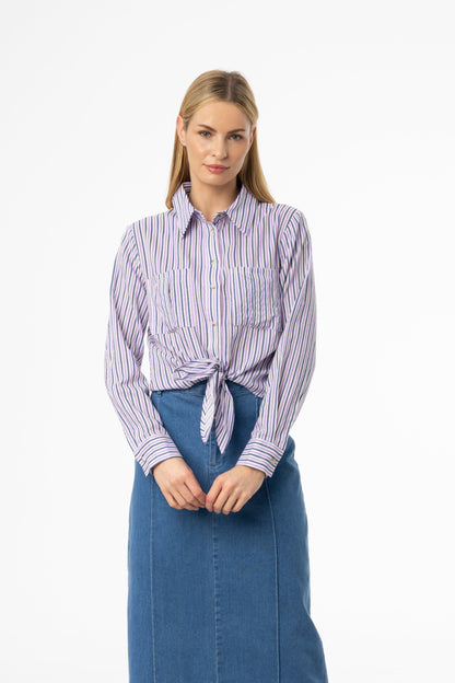 Purple Multi Striped Tie Blouse