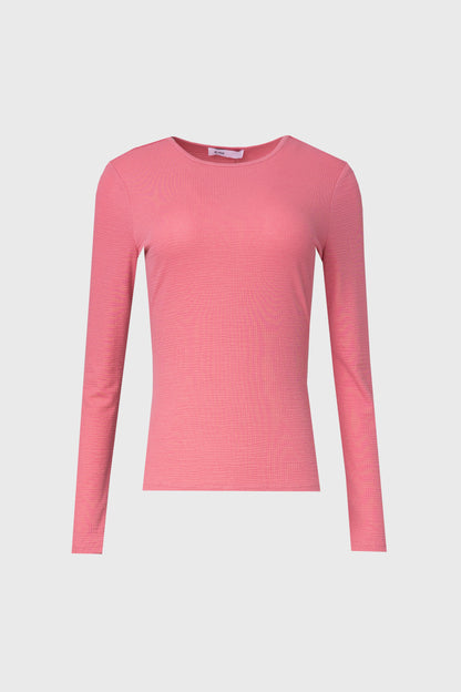 Raspberry Waved Round Neck Long Sleeve T Shirt