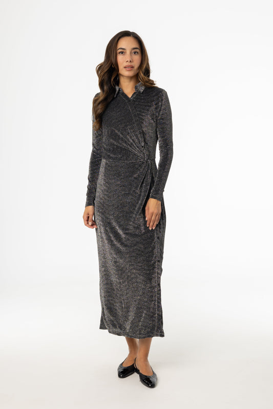Silver Sparkle Side Button Maxi Dress