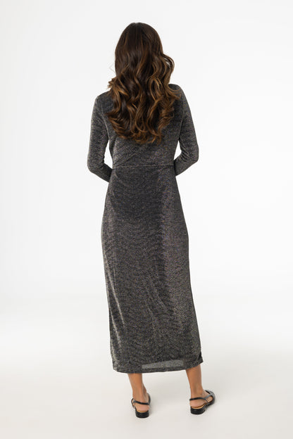Silver Sparkle Side Button Maxi Dress