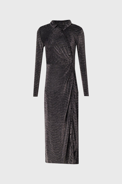 Silver Sparkle Side Button Maxi Dress