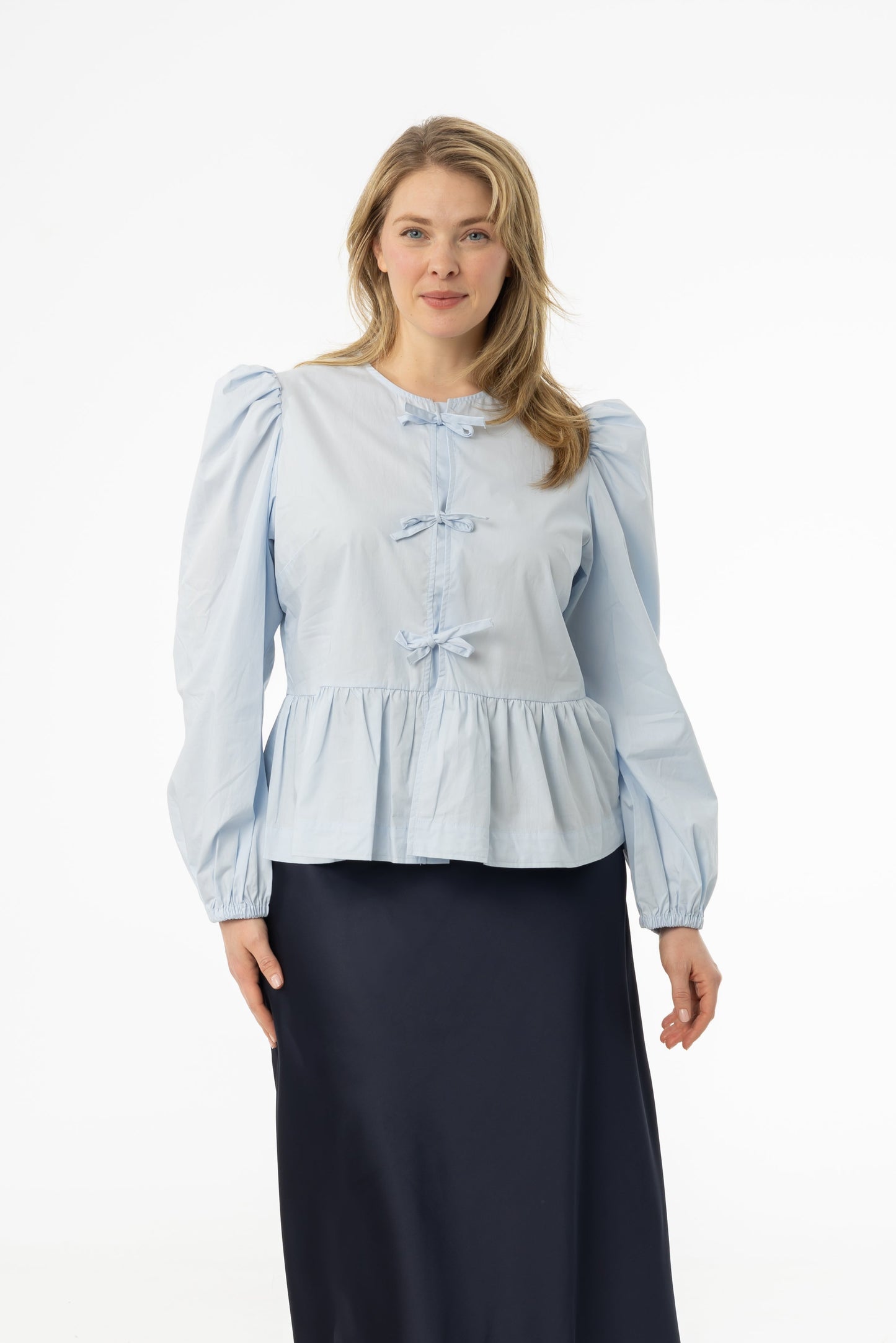 Sky Blue Cotton Bow Blouse