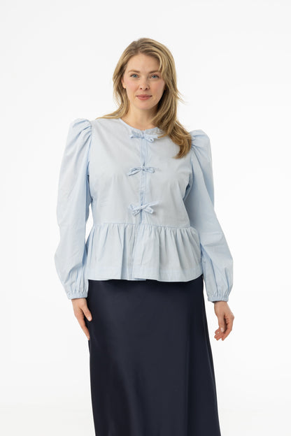 Sky Blue Cotton Bow Blouse