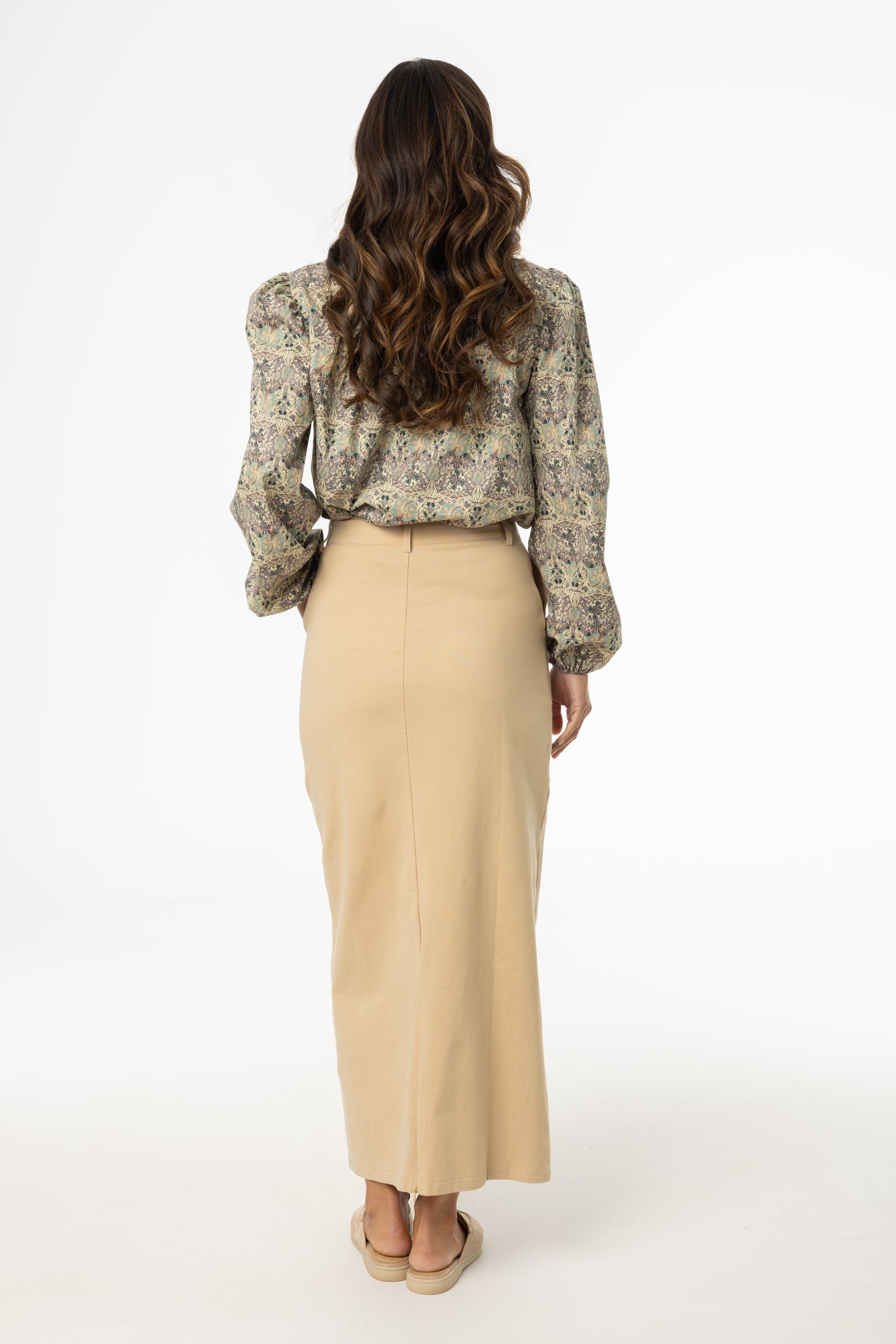 Tan Stretch Cotton Maxi Skirt