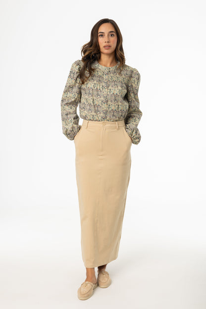 Tan Stretch Cotton Maxi Skirt