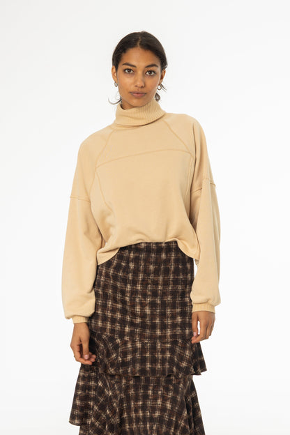 Tan Ribbed Turtleneck Sweatshirt