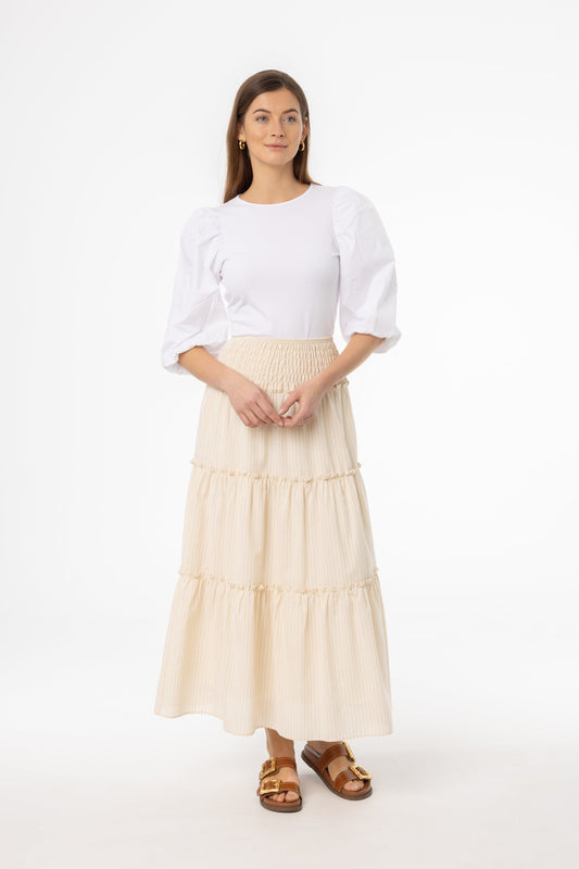 Tan Striped Maxi Skirt