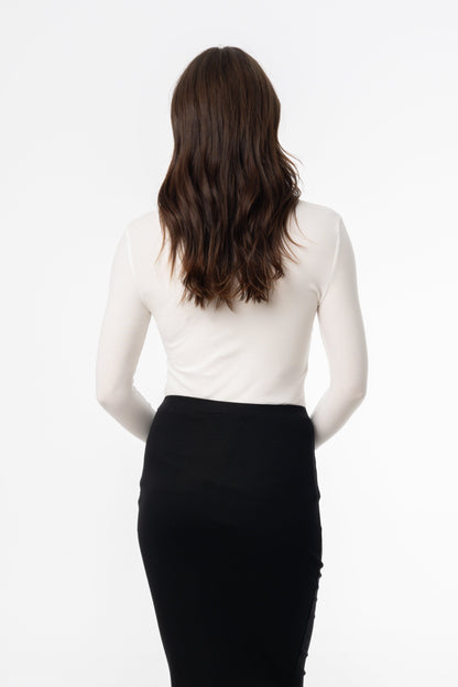 White Ribbed Round Neck 3/4 Sleeve T-Shirt