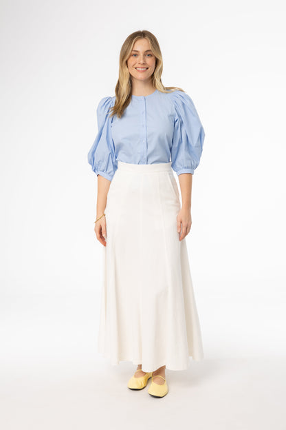 White Flare Panel Denim Skirt