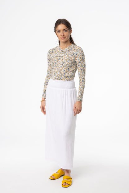 White Gauze Smocked Skirt