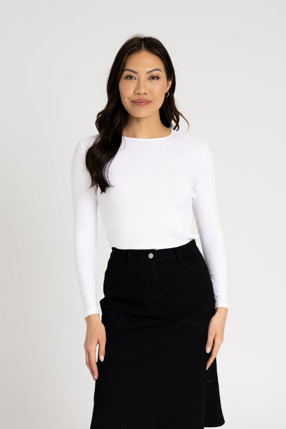 White Long Sleeve Ribbed Tee