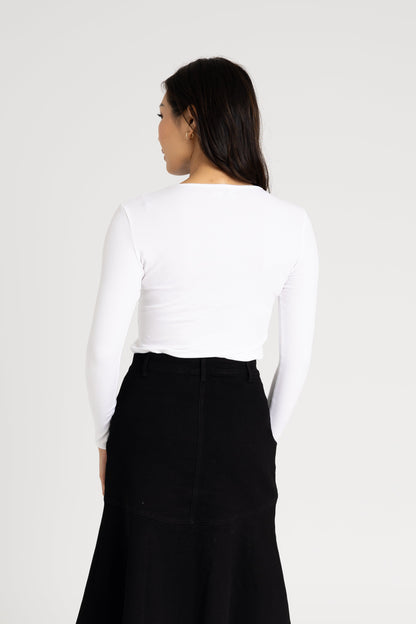 White Long Sleeve Ribbed Tee