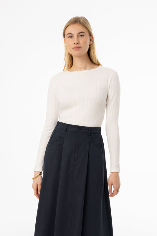 White Pointelle Scalloped T-Shirt