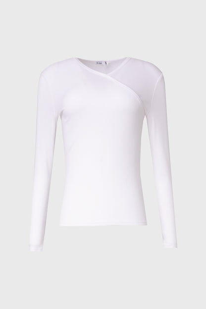White Ribbed Faux Wrap Tee