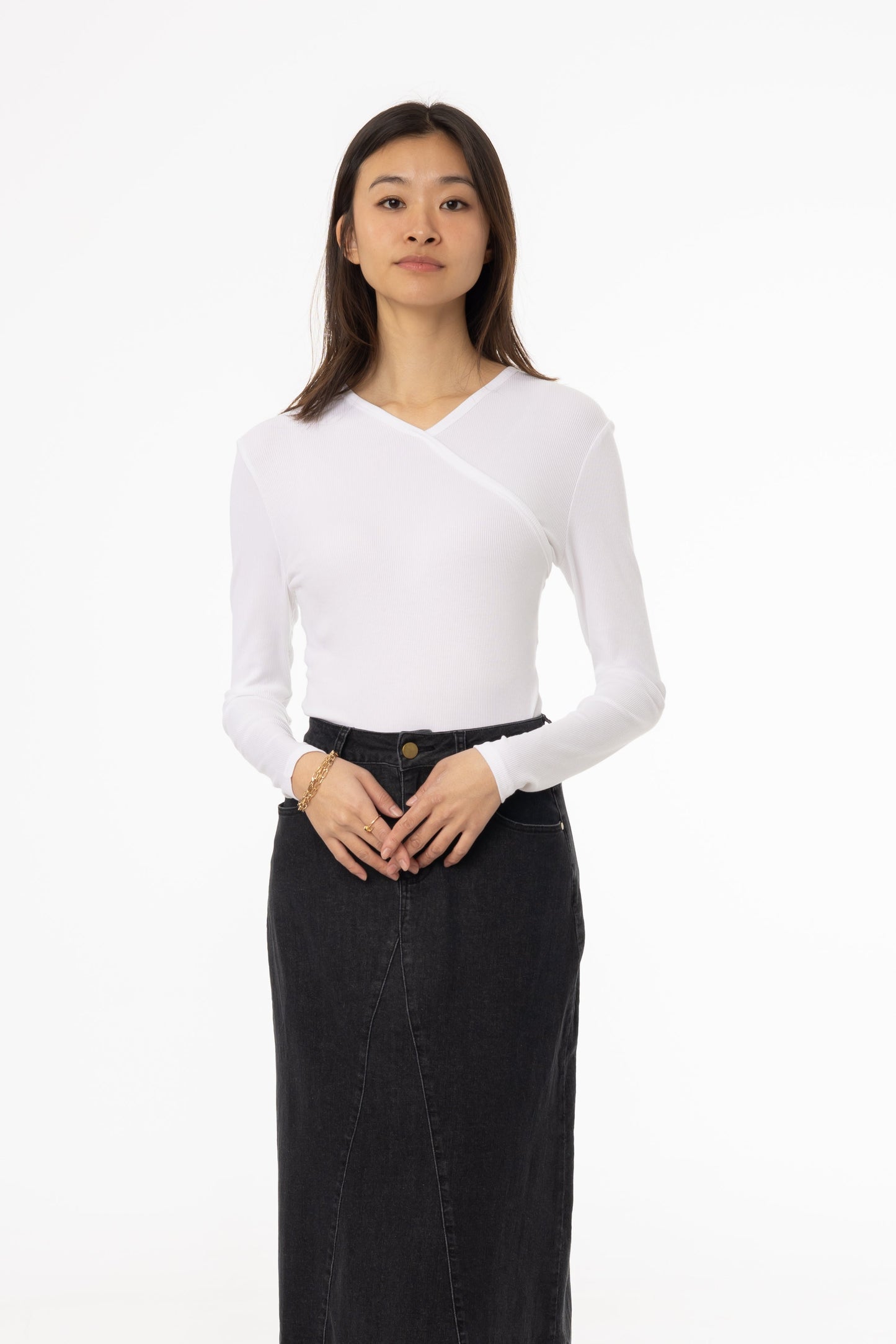 White Ribbed Faux Wrap Tee