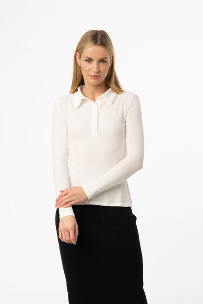 White Ribbed Polo T-Shirt