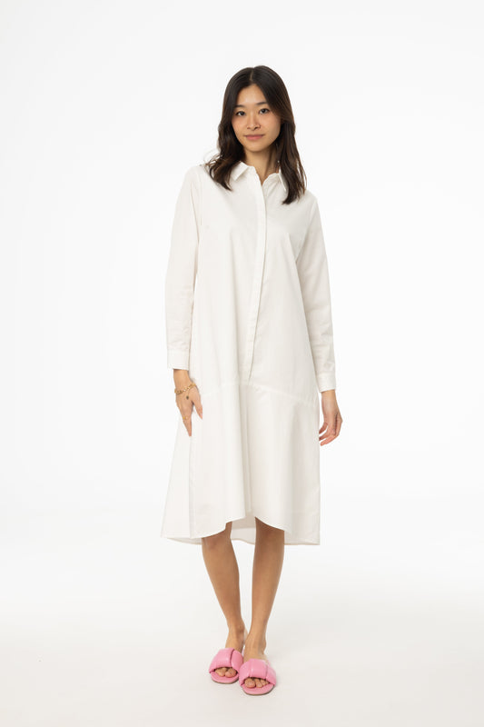 White Bottom Flare Shirt Dress