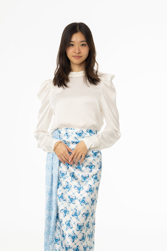 White Puff Sleeve Silky Blouse