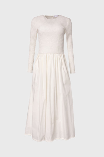 White Smocked Cotton Maxi Dress
