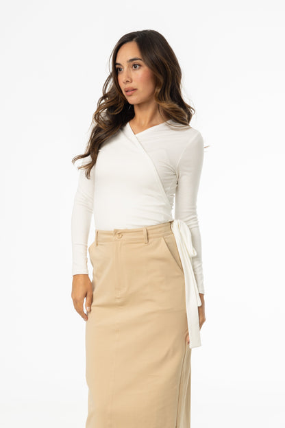 White Solid Wrap T-Shirt